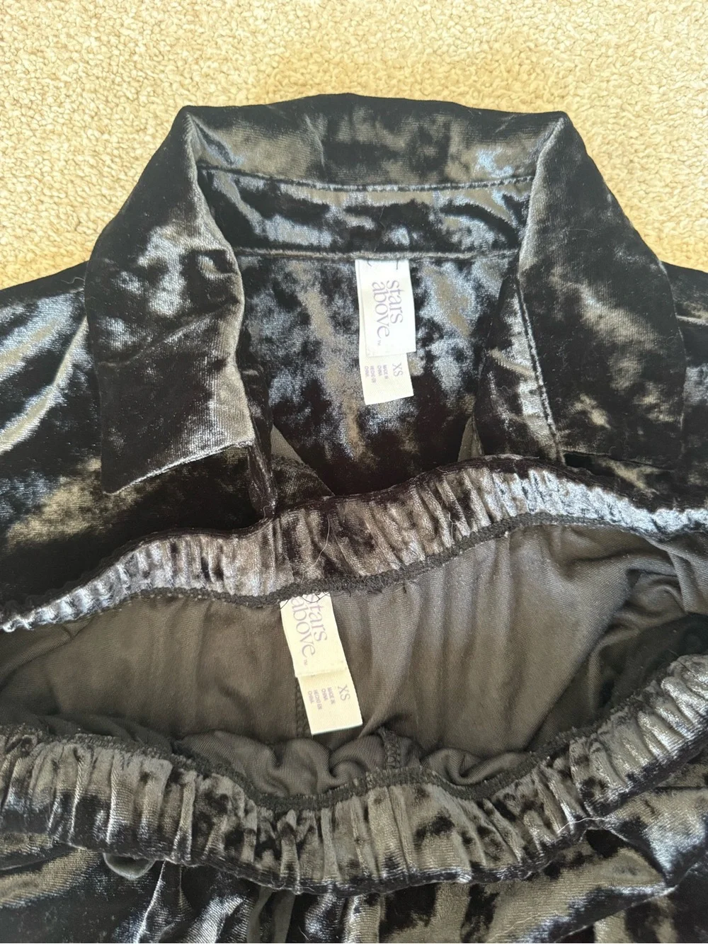Stars Above Black Crushed Velvet Pajama Set